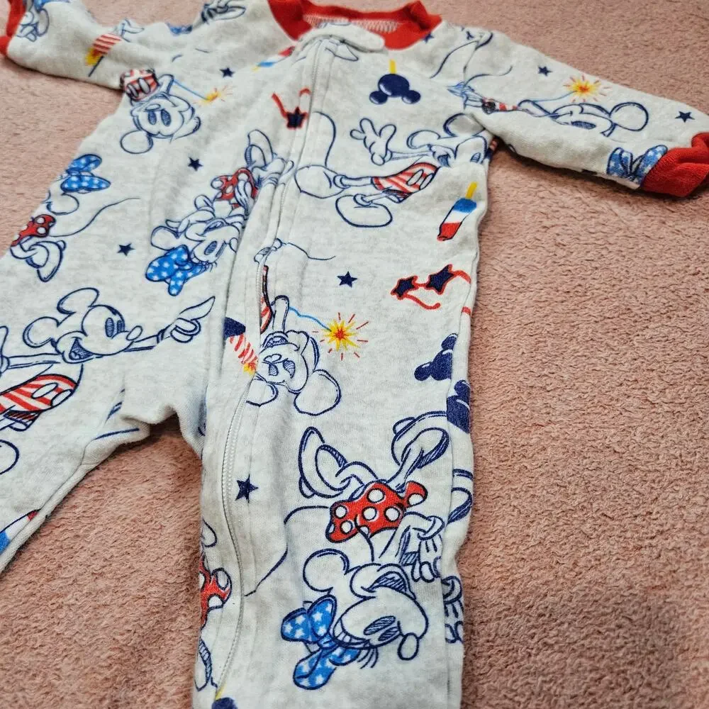 Disney Mickey Mouse Light Gray Footed Pajamas Size NB Americana